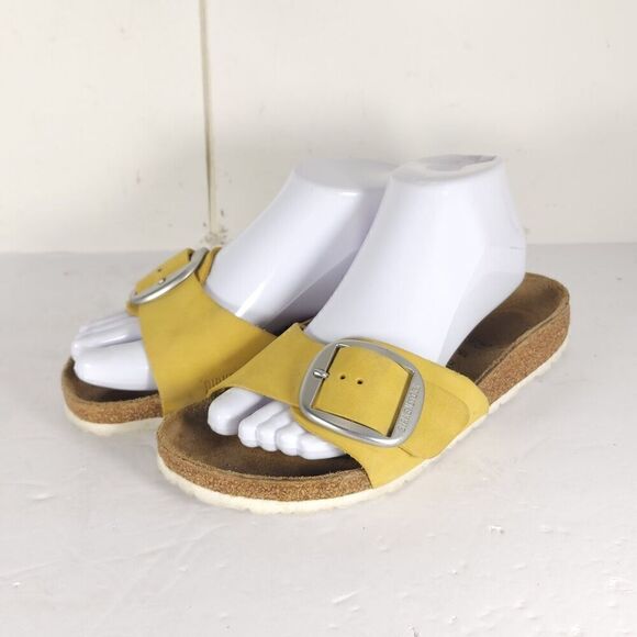 Birkenstock Women's Madrid Big Buckle EU 38 US 7 Yellow Nubuck Slide Sandals - Picture 2 of 16